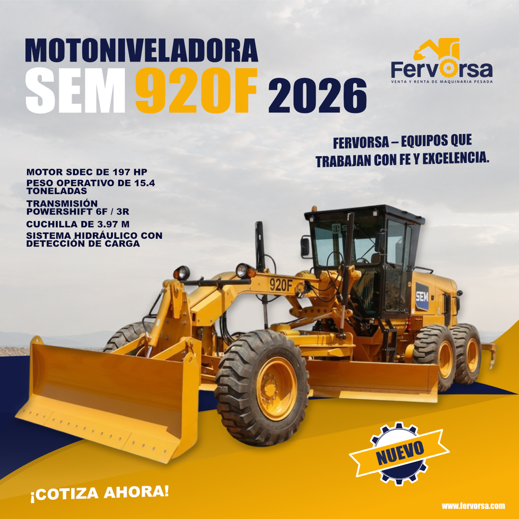 Motoniveladora SEM 920F 2026 | Nueva