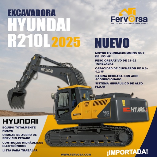 Excavadora Hyundai R210L 2025 | Disponible en México