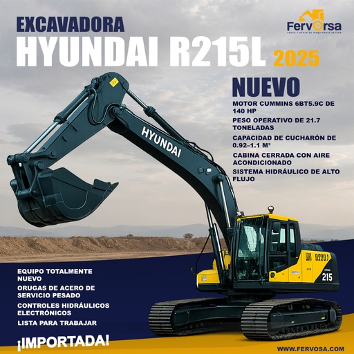 Excavadora Hyundai R215L 2025 Nueva | Disponible en México 