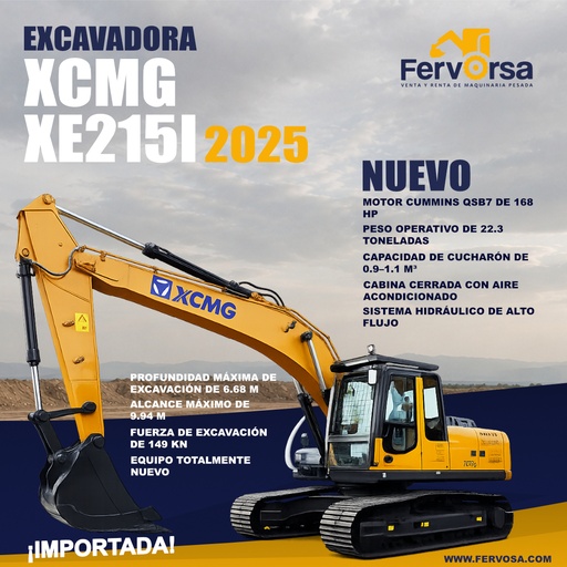 Excavadora XCMG XE215i 2025 | Disponible en México