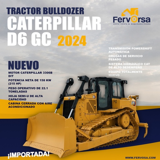 Tractor bulldozer Caterpillar D6 GC 2024 | Disponible en México