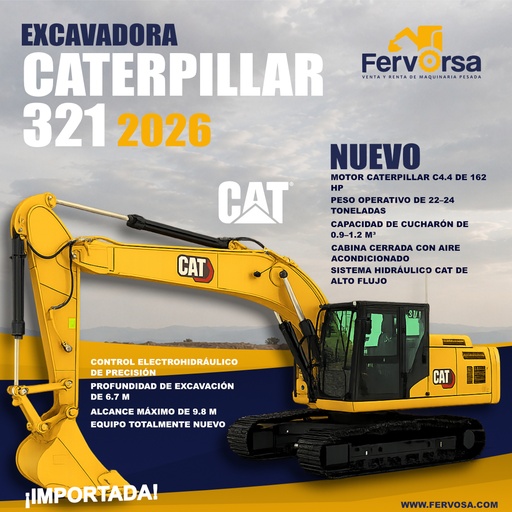 Excavadora Caterpillar 321 2026 | Disponible en México