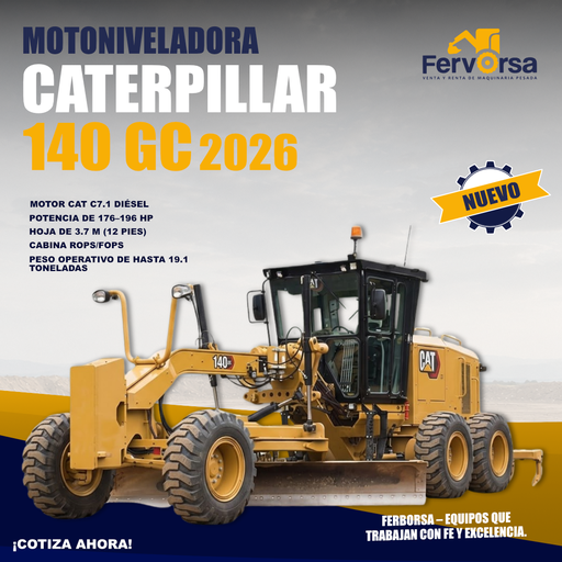 Motoniveladora Caterpillar 140 GC 2026