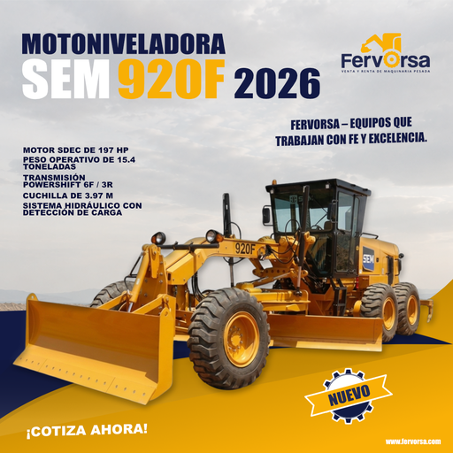 Motoniveladora SEM 920F 2026 | Nueva